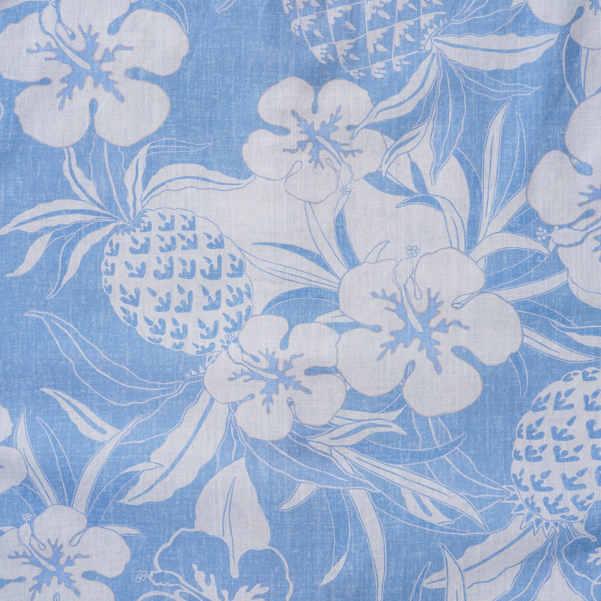 Men's Hawaiian Shirt Short Sleeve Button-down 100% Cotton Blue Aloha Pineapple and Hibiscus Hawaiian Shirt By Cigar