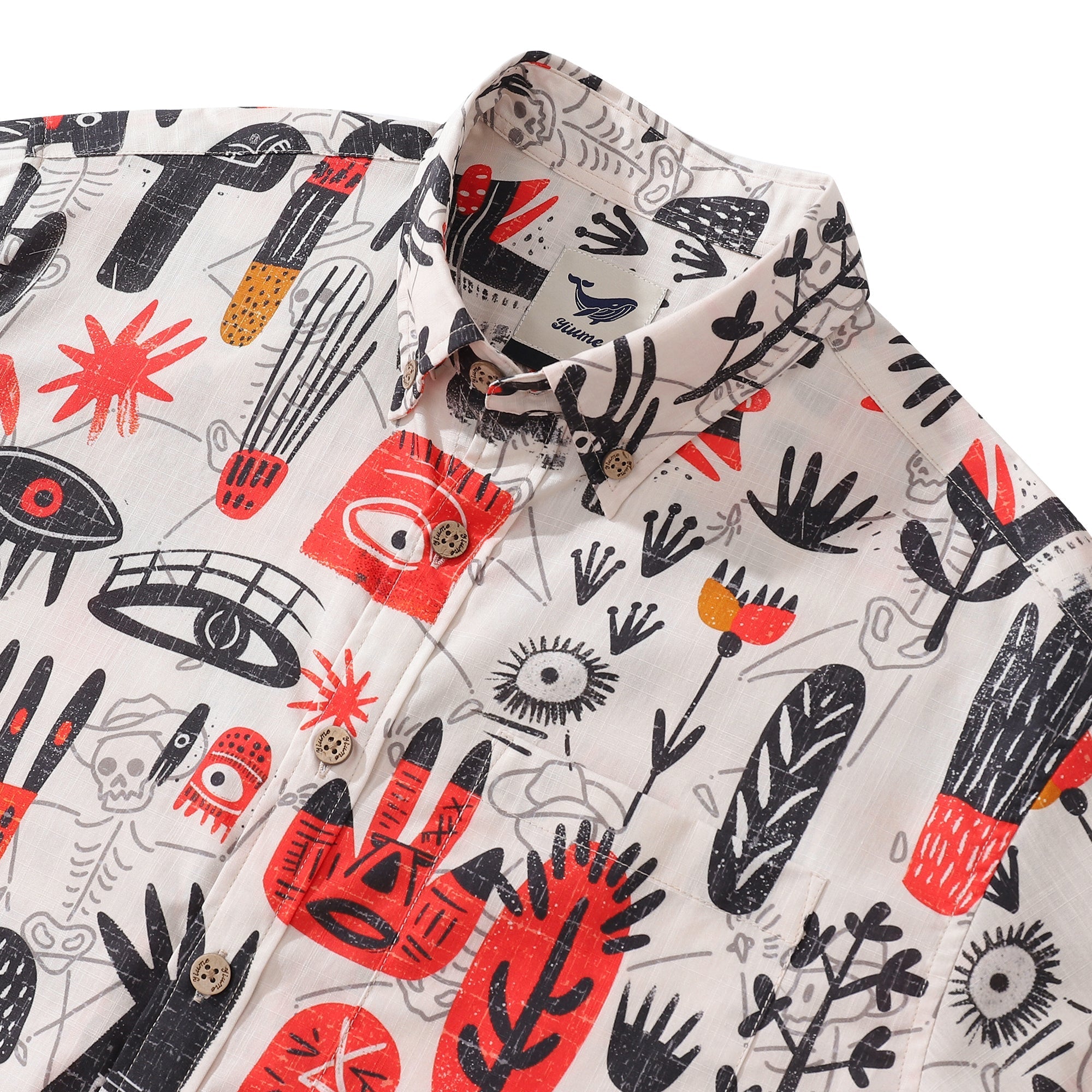 Hawaiian Shirt For Men Free Painting Button-down Shirt Short Sleeve 100% Cotton Shirt By Sun