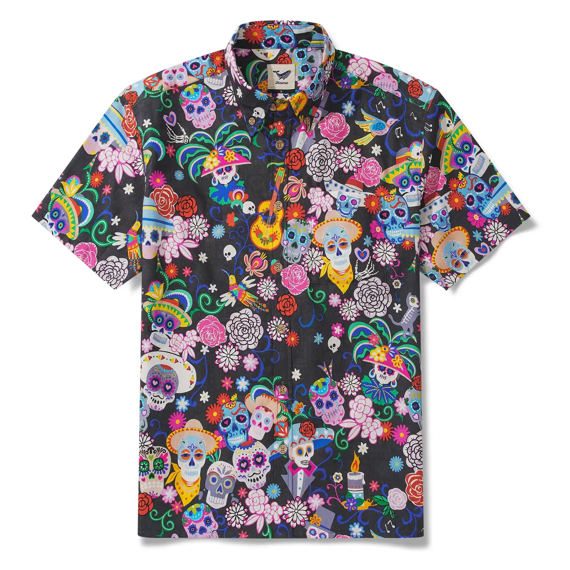 Men's Hawaiian Shirt Short Sleeve Button-down 100% Cotton Aloha Colorful Skull Carnival Mexico-Inspired By Huan huan