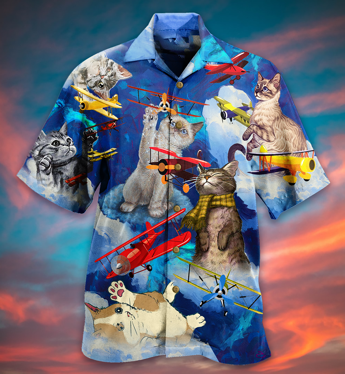 Cat Love Fly Blue Sky - Hawaiian Shirt