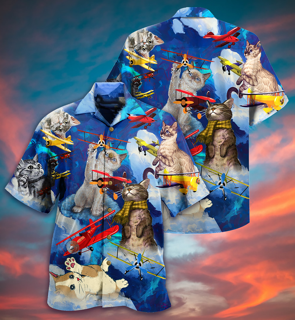 Cat Love Fly Blue Sky - Hawaiian Shirt