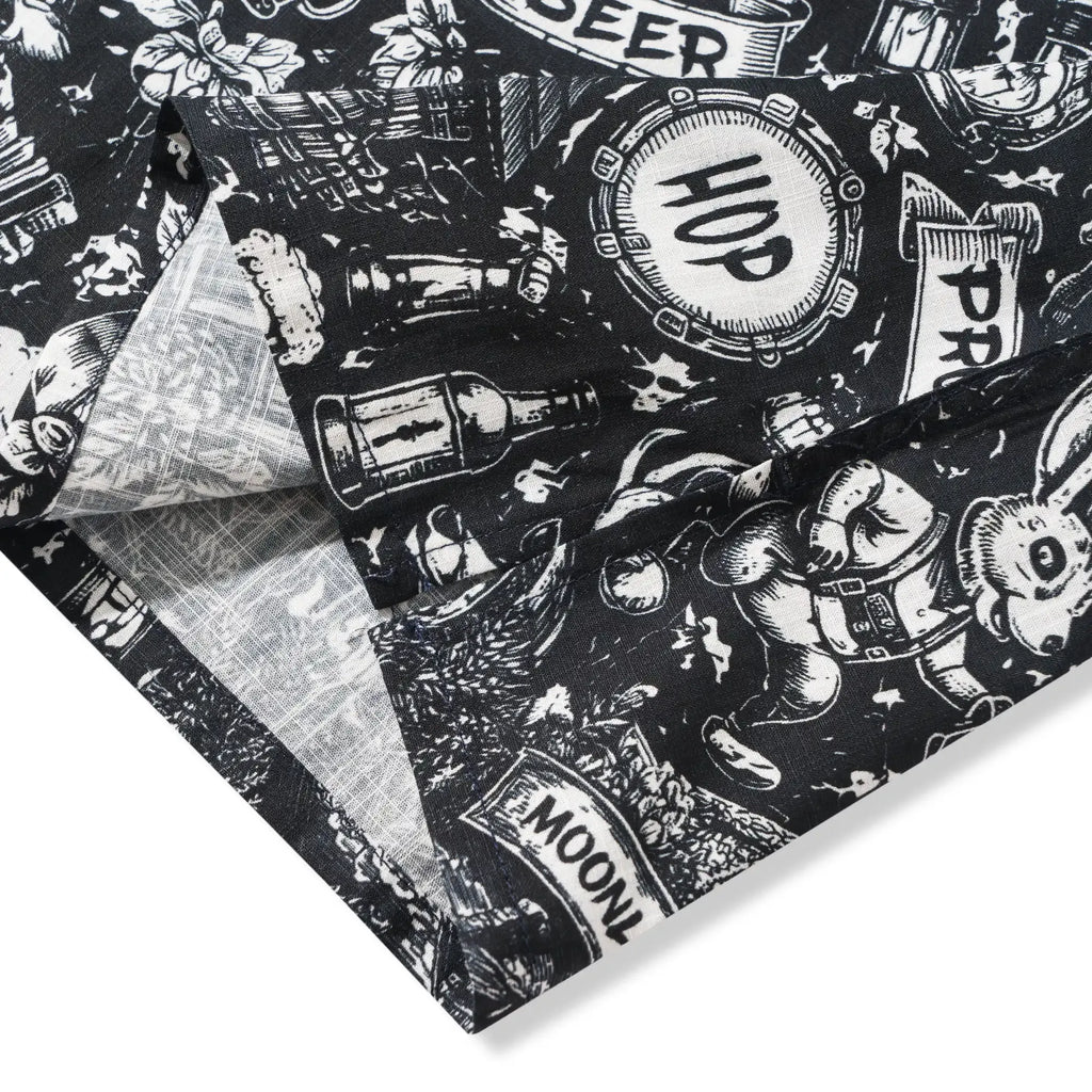 Men's Hawaiian Shirt Short Sleeve Camp Collar 100% Cotton Black Aloha Tavern Revelry Night By DUDU