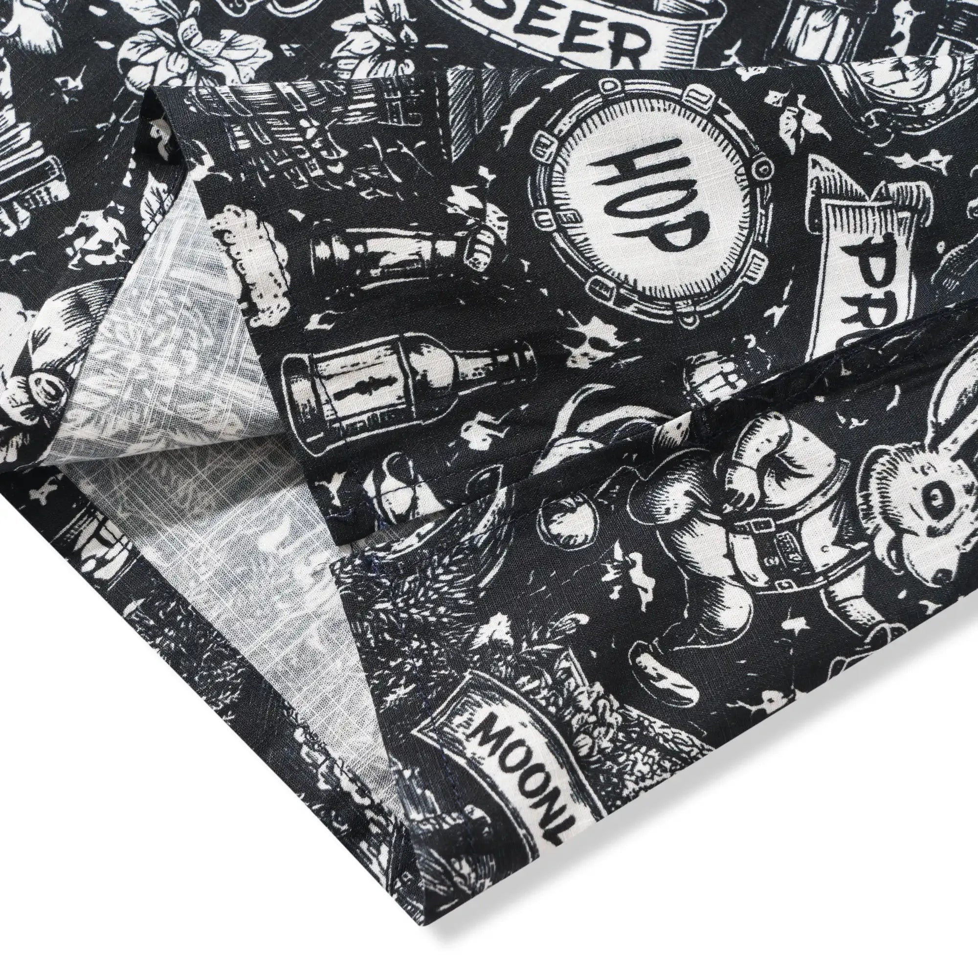 Men's Hawaiian Shirt Short Sleeve Camp Collar 100% Cotton Black Aloha Tavern Revelry Night By DUDU