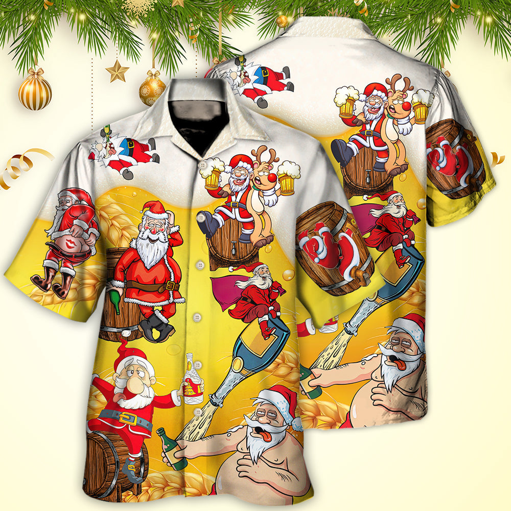 Christmas Santa Claus Drunk Beer Funny Troll Xmas - Hawaiian Shirt