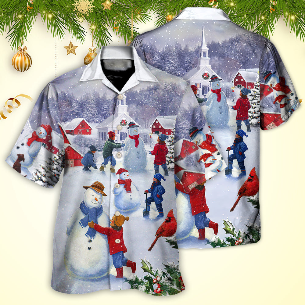 Christmas Children Love Snowman In The Christmas Town - Hawaiian Shirt