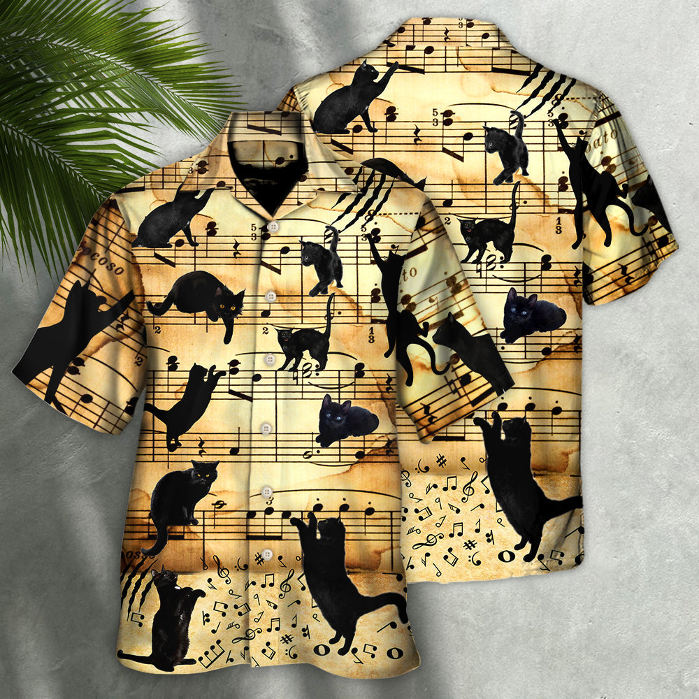 Black Cat Love Music Note - Hawaiian Shirt