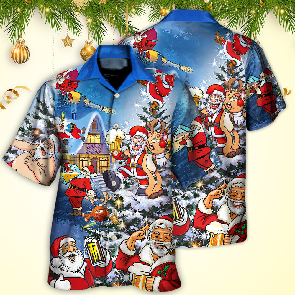 Christmas Funny Santa Claus Drinking Beer Troll Xmas - Hawaiian Shirt