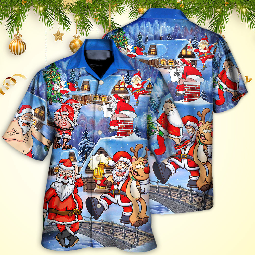 Christmas Santa Claus Drunk Beer Troll Happy Xmas - Hawaiian Shirt