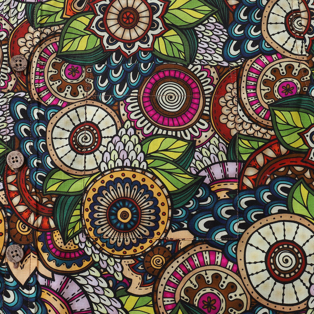 Mandala Hawaiian Shirt For Men Bohemian Florals Print Shirt Button-down Short Sleeve 100% Cotton Shirt By Cigar