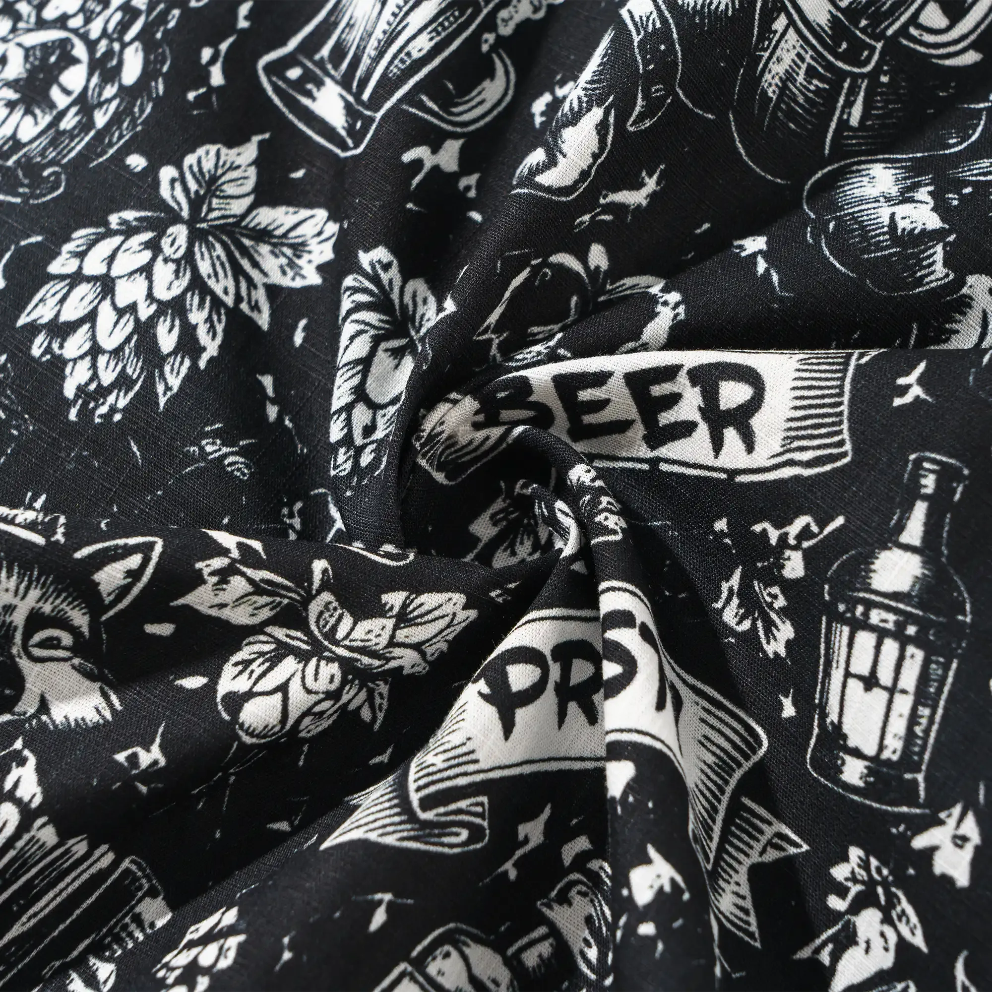 Men's Hawaiian Shirt Short Sleeve Camp Collar 100% Cotton Black Aloha Tavern Revelry Night By DUDU
