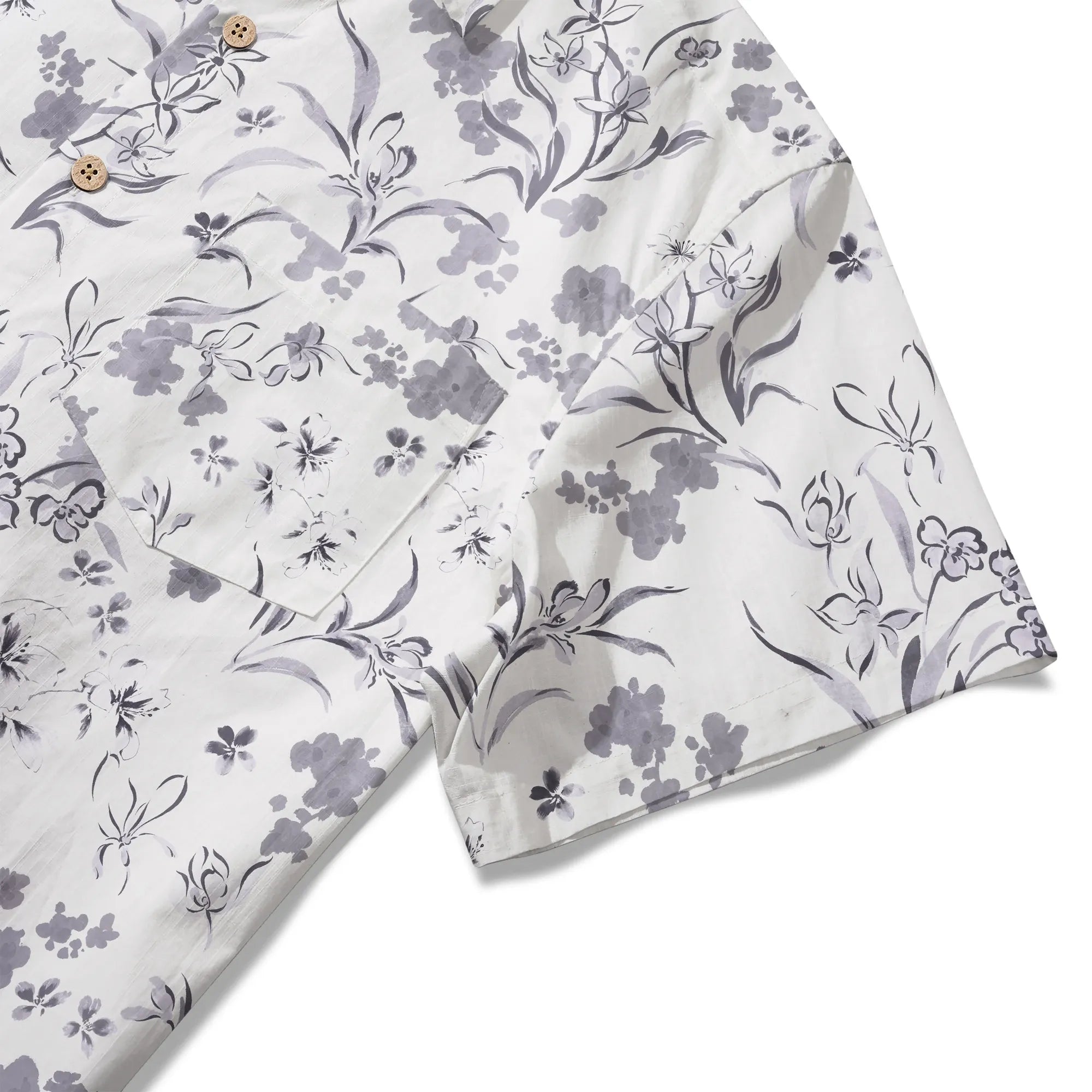 LeosWare® Men's Hawaiian Shirt Short Sleeve Button-up 100% Cotton Gray Aloha Exquisite Art Gray Floral Design By Huan huan