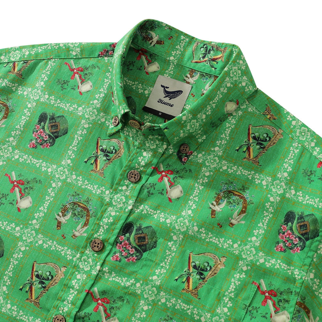 St. Patrick's Day Gift Hawaiian Shirt For Men Green Short Sleeve Cotton Shirt Green Carnival By Amy