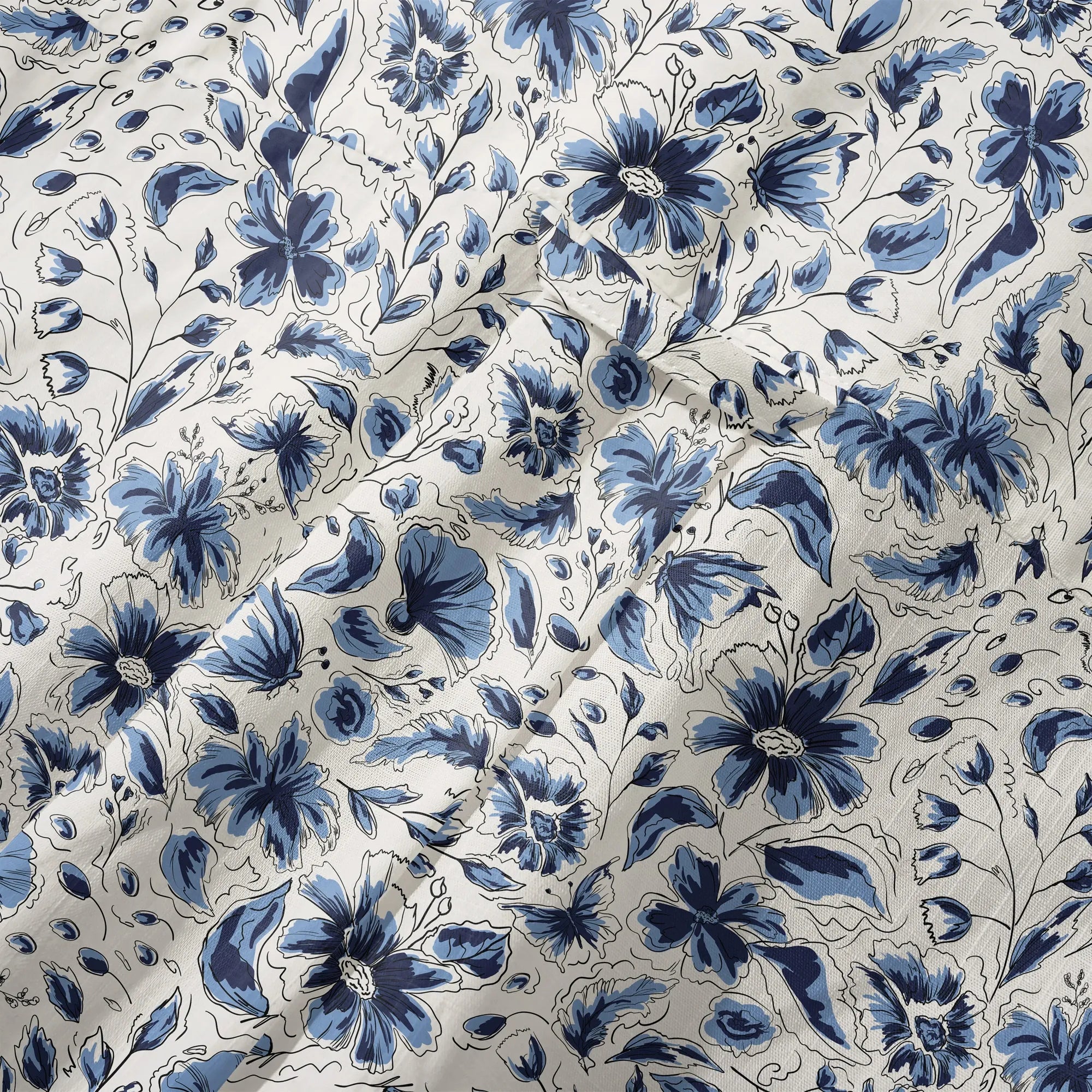 LeosWare® Men's Hawaiian Shirt Short Sleeve Button-up 100% Cotton Blue Aloha Indigo Blooms By Huan huan