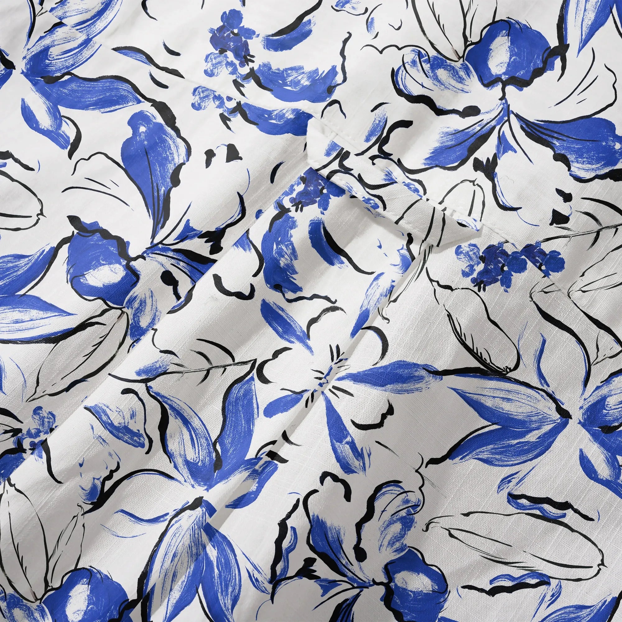 LeosWare® Men's Hawaiian Shirt Short Sleeve Button-up 100% Cotton Blue Aloha Indigo Blossoms Brushstroke By Huan huan