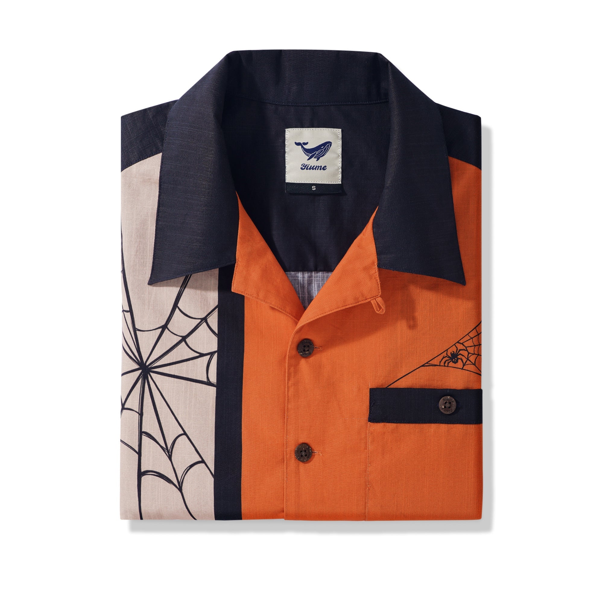 Men's Hawaiian Bowling Shirt Short Sleeve Halloween Camp Collar 100% Cotton Spider Pumpkin Lantern Shirt By Zeke