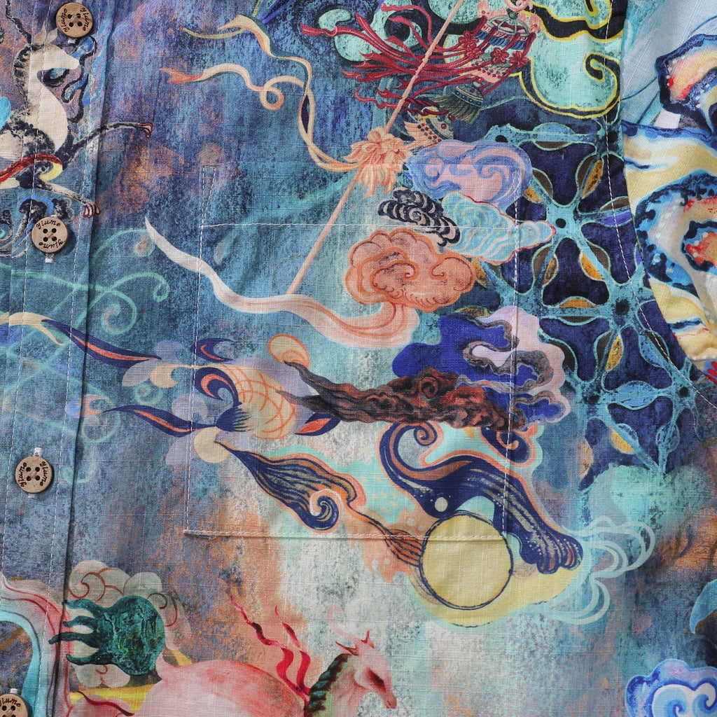 Cotton Hawaiian Shirt For Men Dreamland Art Button-down Short Sleeve Shirt By Mo