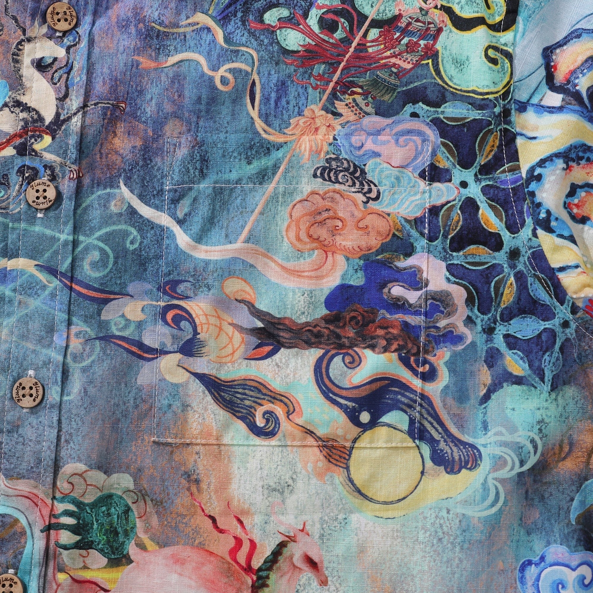 Cotton Hawaiian Shirt For Men Dreamland Art Button-down Short Sleeve Shirt By Mo