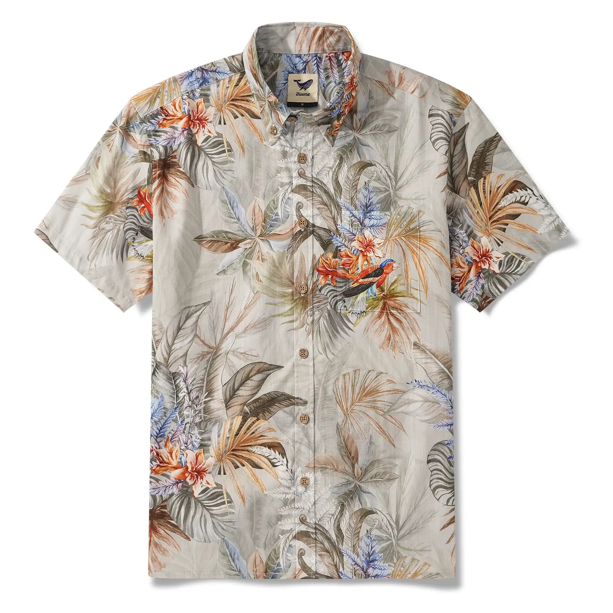 Men's Hawaiian Shirt Short Sleeve Button-down 100% Cotton Gray Aloha Tropical Paradise Scroll By DUDU