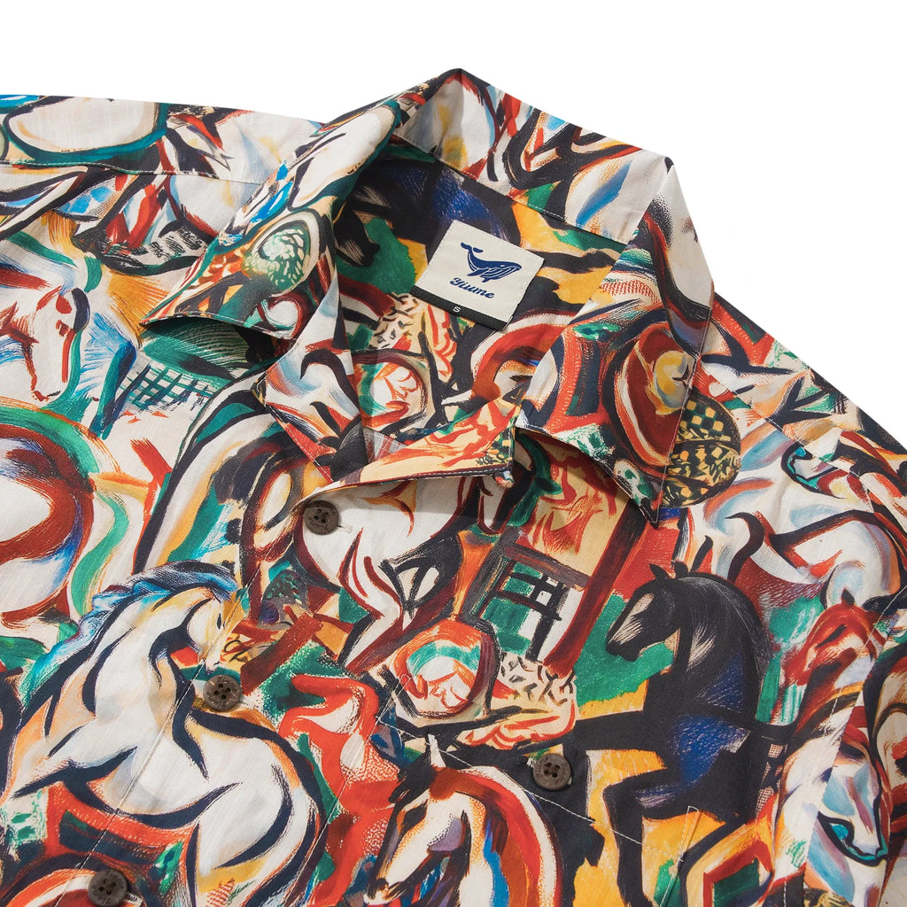 Men's Hawaiian Shirt Short Sleeve Camp Collar 100% Cotton Brown Aloha Stampede Artwear Year of the Horse 2026 By DUDU