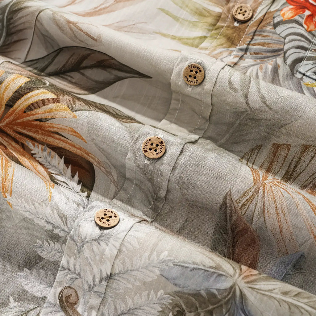 Men's Hawaiian Shirt Short Sleeve Button-down 100% Cotton Gray Aloha Tropical Paradise Scroll By DUDU
