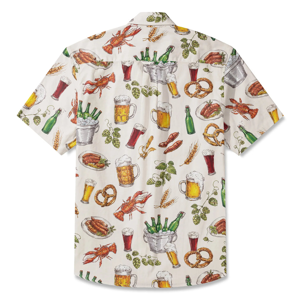 LeosWare® Men's Hawaiian Shirt Short Sleeve Button-up 100% Cotton Beige Aloha Beer Festival Feast Carnival By Ann