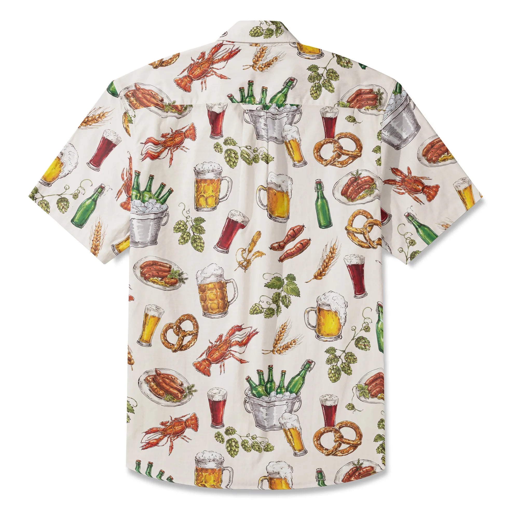 LeosWare® Men's Hawaiian Shirt Short Sleeve Button-up 100% Cotton Beige Aloha Beer Festival Feast Carnival By Ann