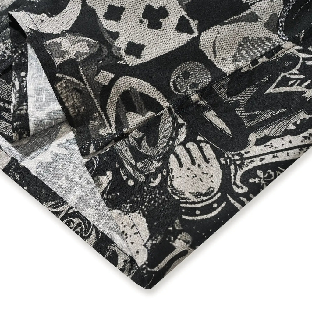 Men's Hawaiian Shirt Short Sleeve Button-down 100% Cotton Black Aloha Dark Poker Graffiti By Mo