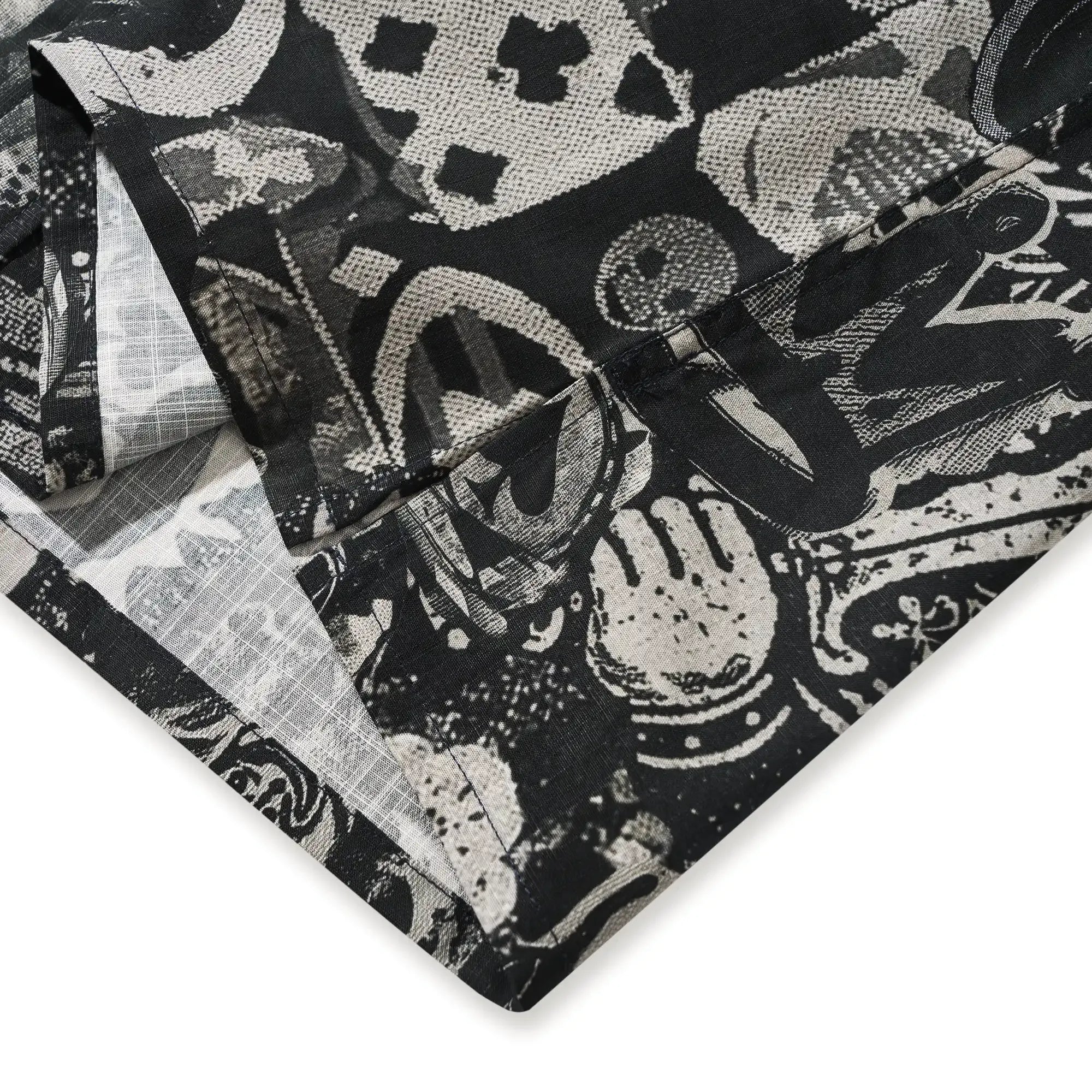 Men's Hawaiian Shirt Short Sleeve Button-down 100% Cotton Black Aloha Dark Poker Graffiti By Mo