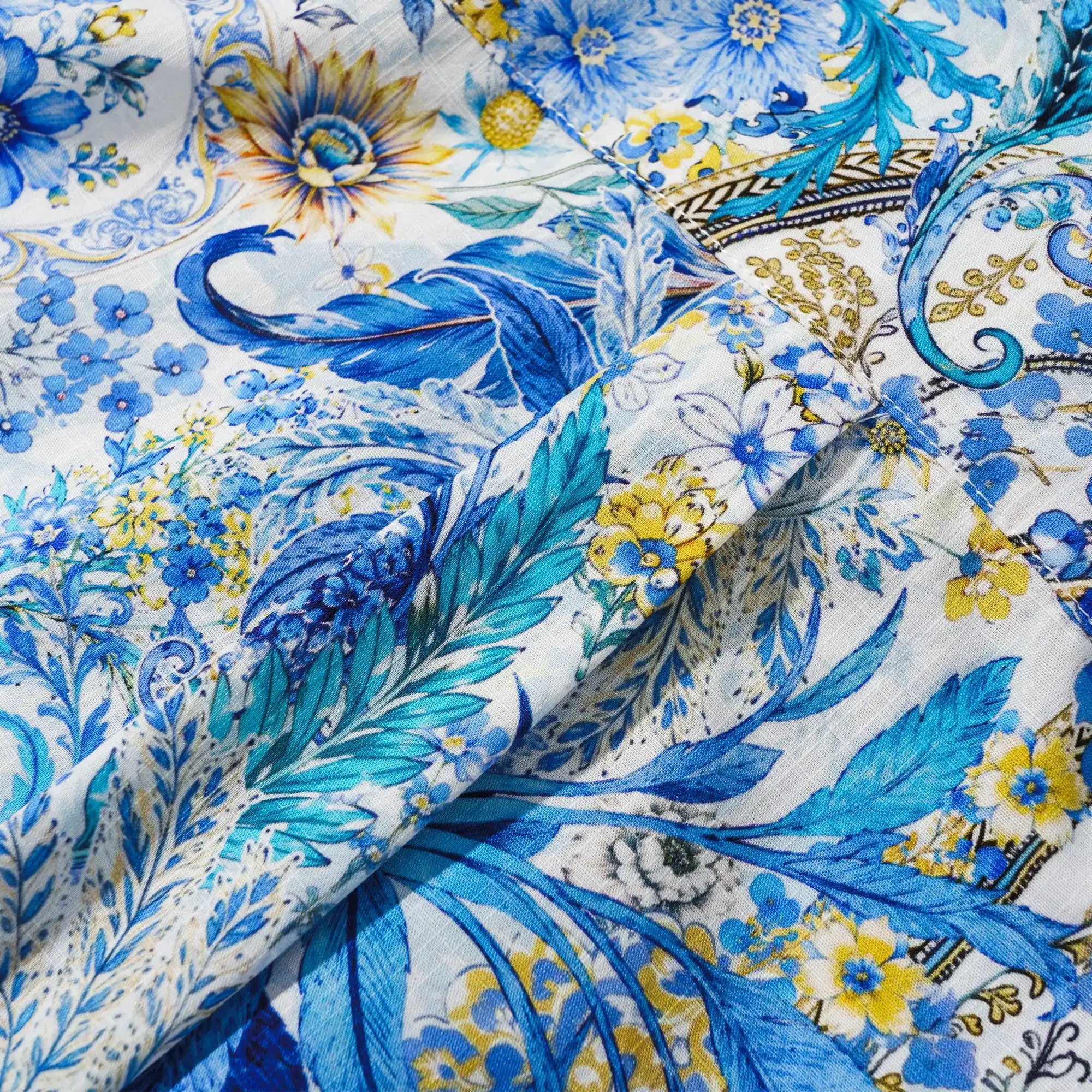 Men's Hawaiian Shirt Short Sleeve Button-down 100% Cotton Blue Aloha Sicilian Bloom By Mo