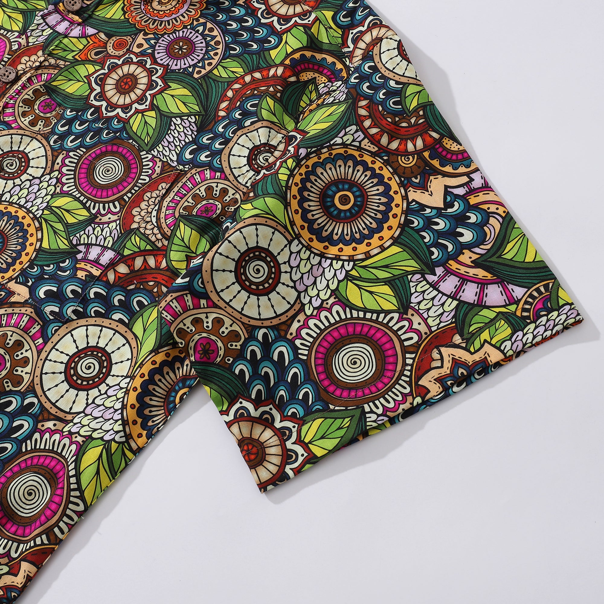 Mandala Hawaiian Shirt For Men Bohemian Florals Print Shirt Button-down Short Sleeve 100% Cotton Shirt By Cigar