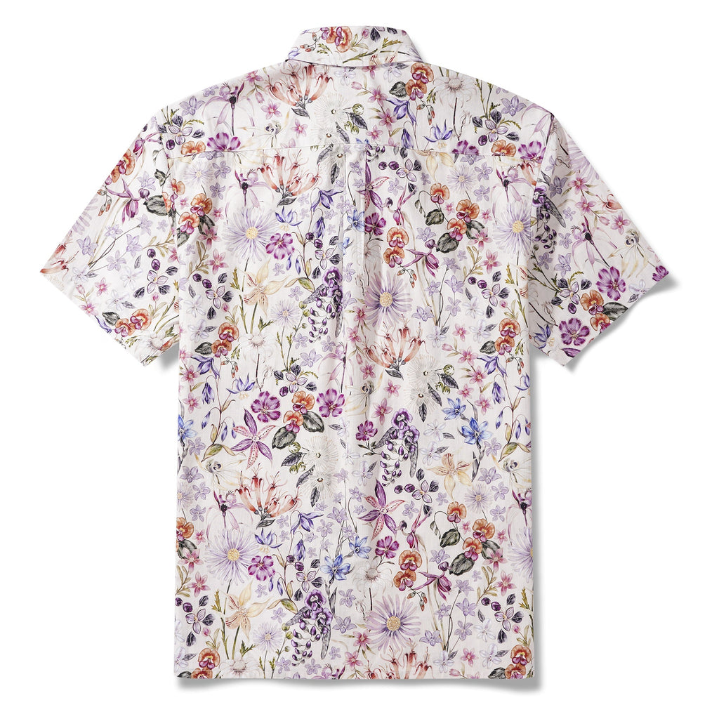 Men's Dress Shirt For Wedding Button-down Hawaiian Shirt 100% Cotton Elegant Shirt Wrinkle Free Aloha Flowers Of Romance by Eloise