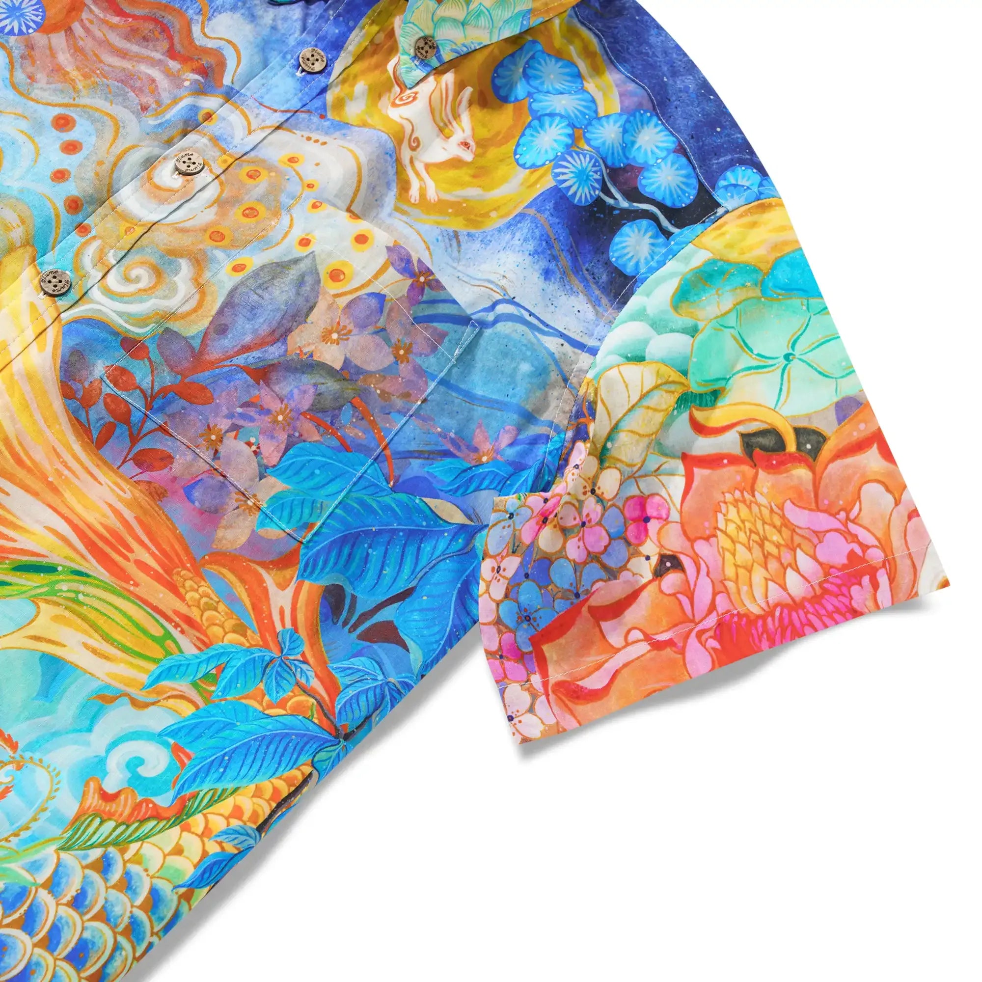 Yiume Men's Designer Hawaiian Shirt Cloud-wandering Koi Print Cotton Blue Aloha Shirt By Sylvia