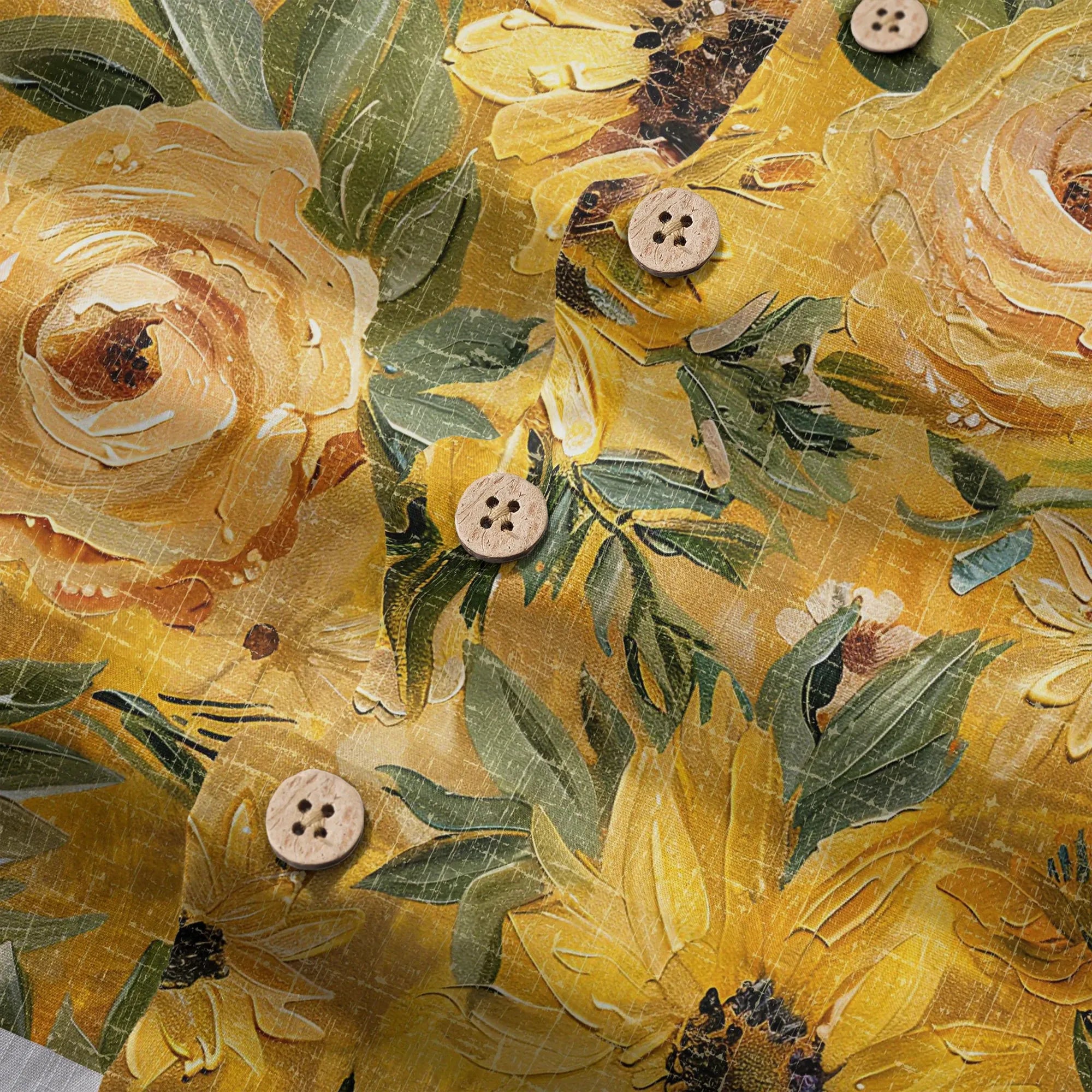 LeosWare® Men's Hawaiian Shirt Short Sleeve Button-up 100% Cotton Yellow Aloha Golden Sunflower Warmth By Ann