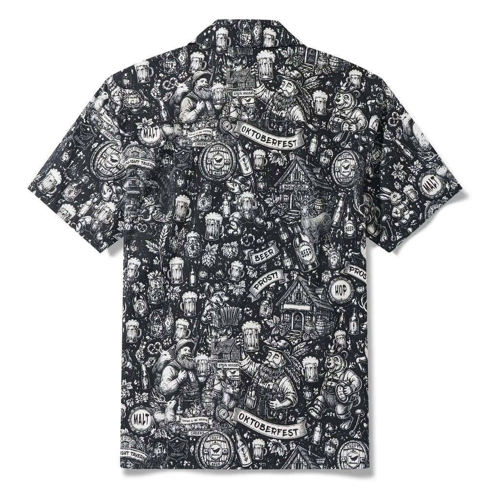 Men's Hawaiian Shirt Short Sleeve Camp Collar 100% Cotton Black Aloha Tavern Revelry Night By DUDU