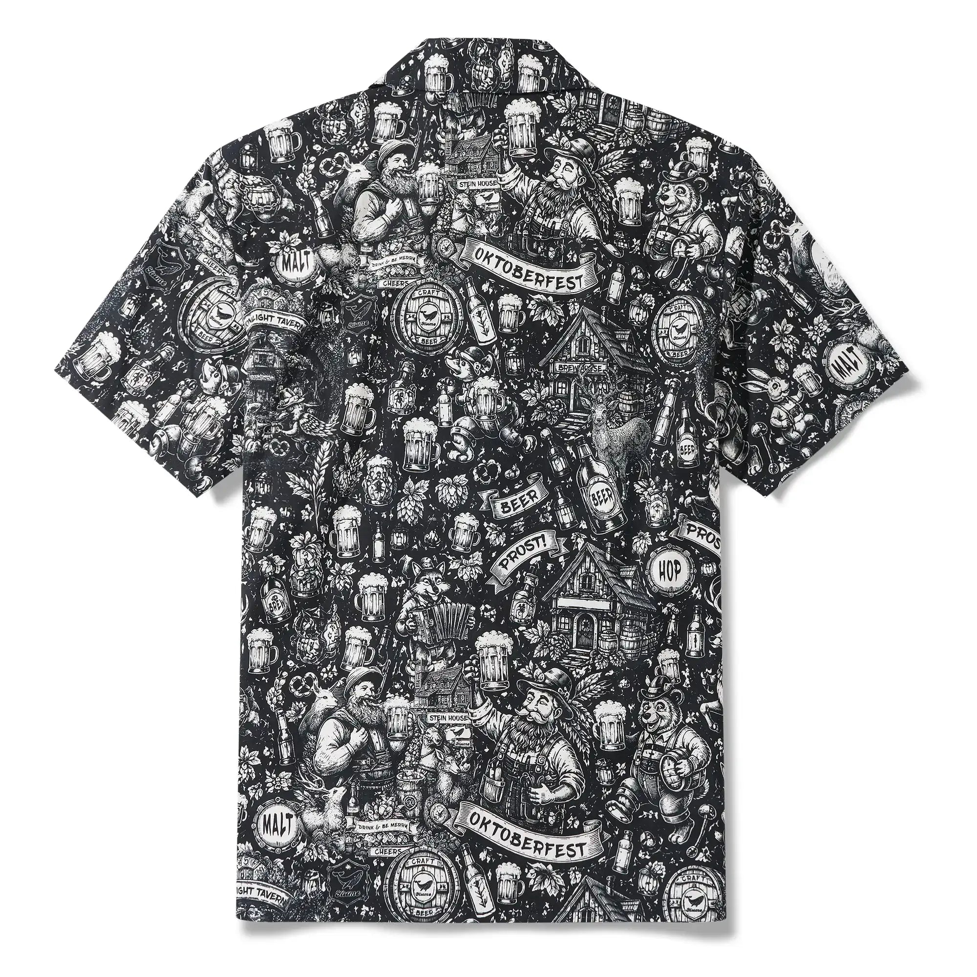 Men's Hawaiian Shirt Short Sleeve Camp Collar 100% Cotton Black Aloha Tavern Revelry Night By DUDU