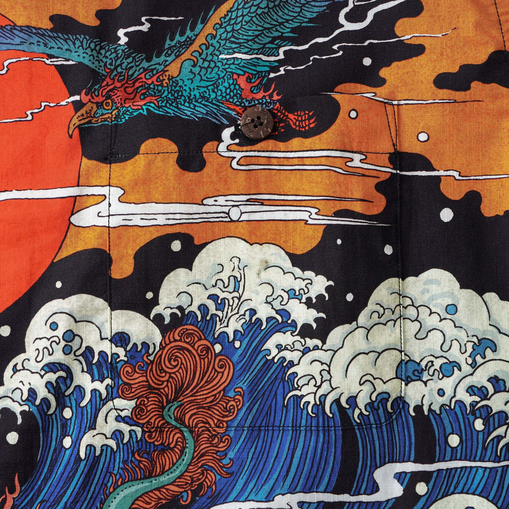 Japanese Ukiyo-e No. 5 By RLoN Hawaiian Shirt for Men Short Sleeve Camp Collar Shirt 100% Cotton Aloha