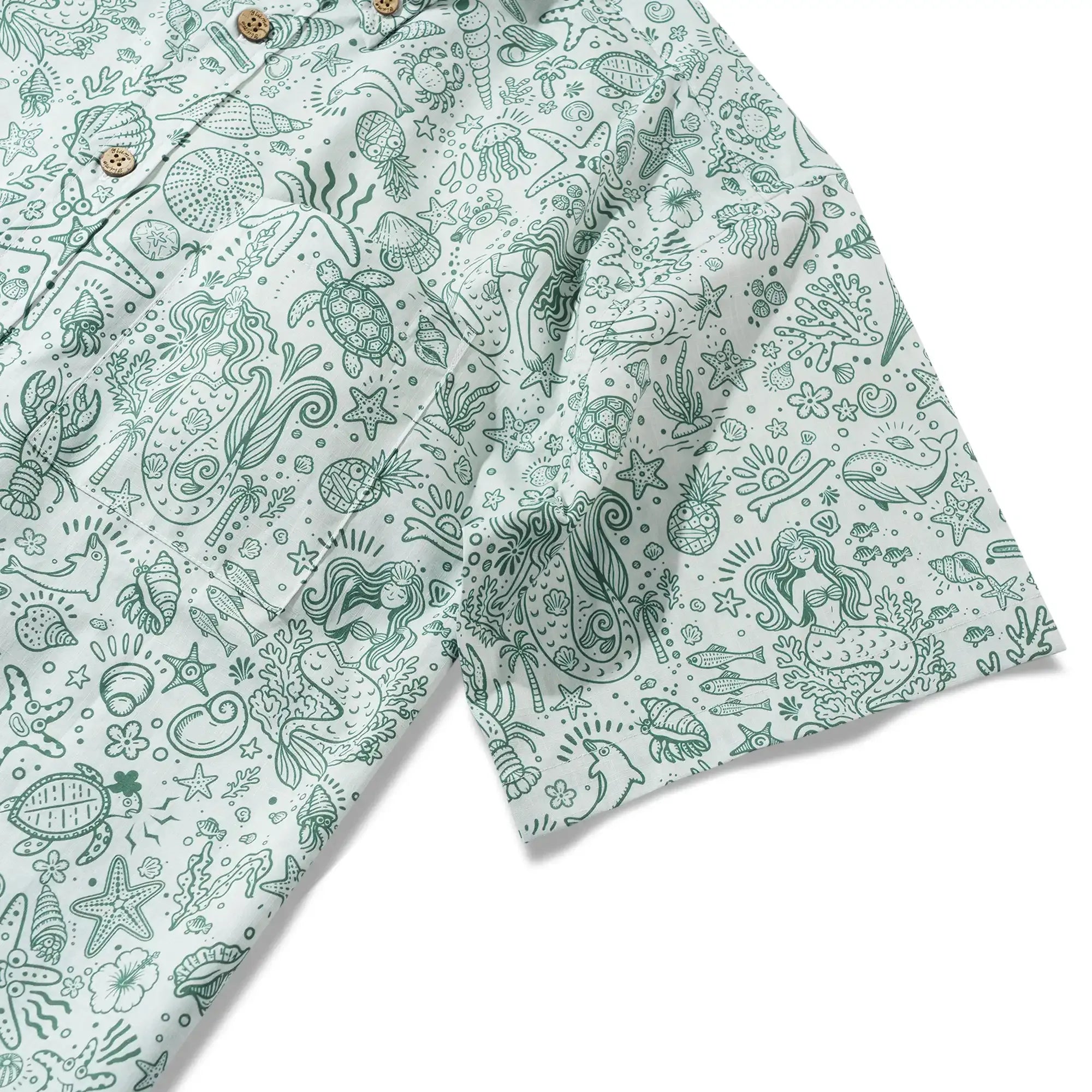 Men's Hawaiian Shirt Short Sleeve Button-down 100% Cotton Green Aloha Coastal Doodle - Sage green By Huan huan