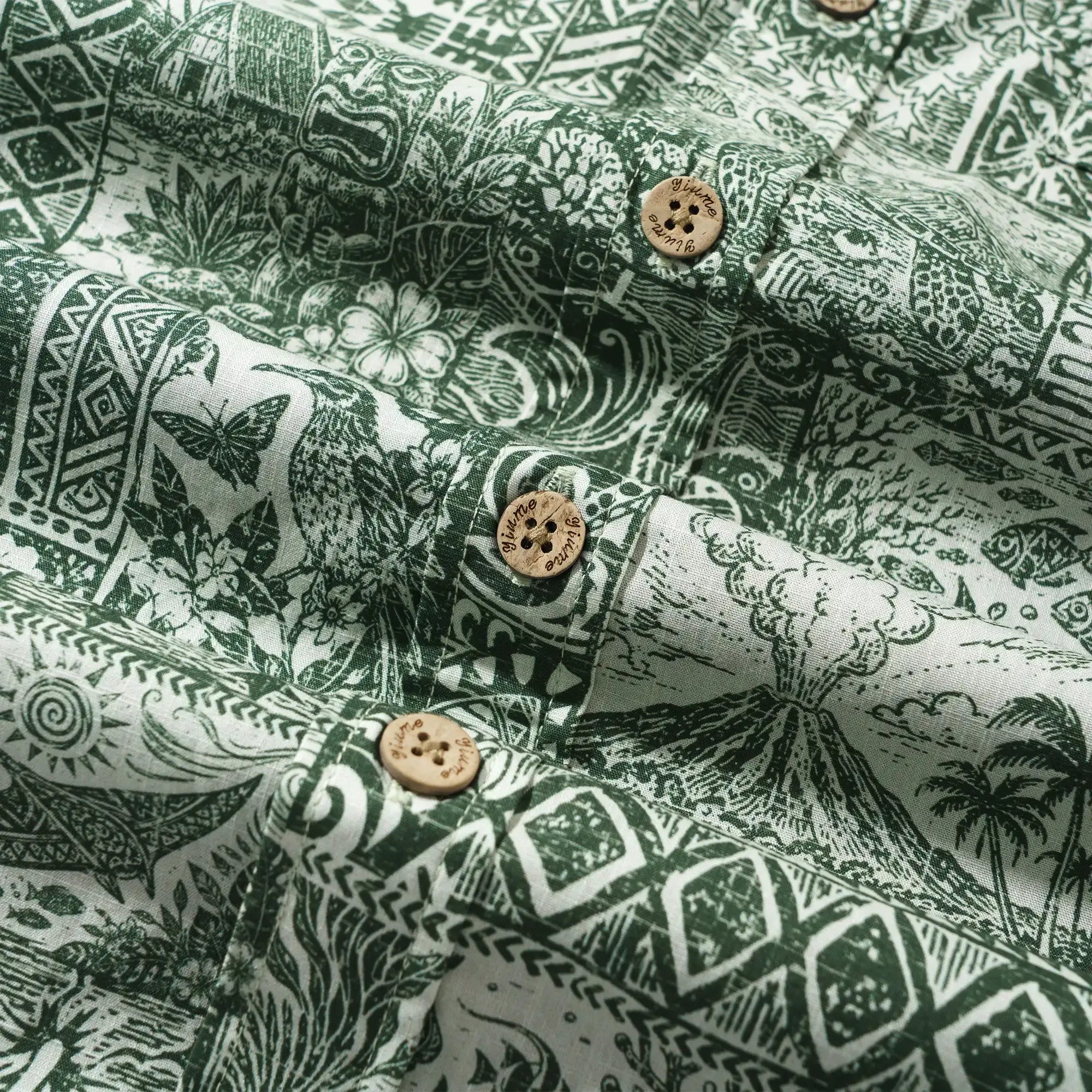 Men's Hawaiian Shirt Short Sleeve Button-down 100% Cotton Green Aloha Tiki Isle Archive - Sage green By Cigar