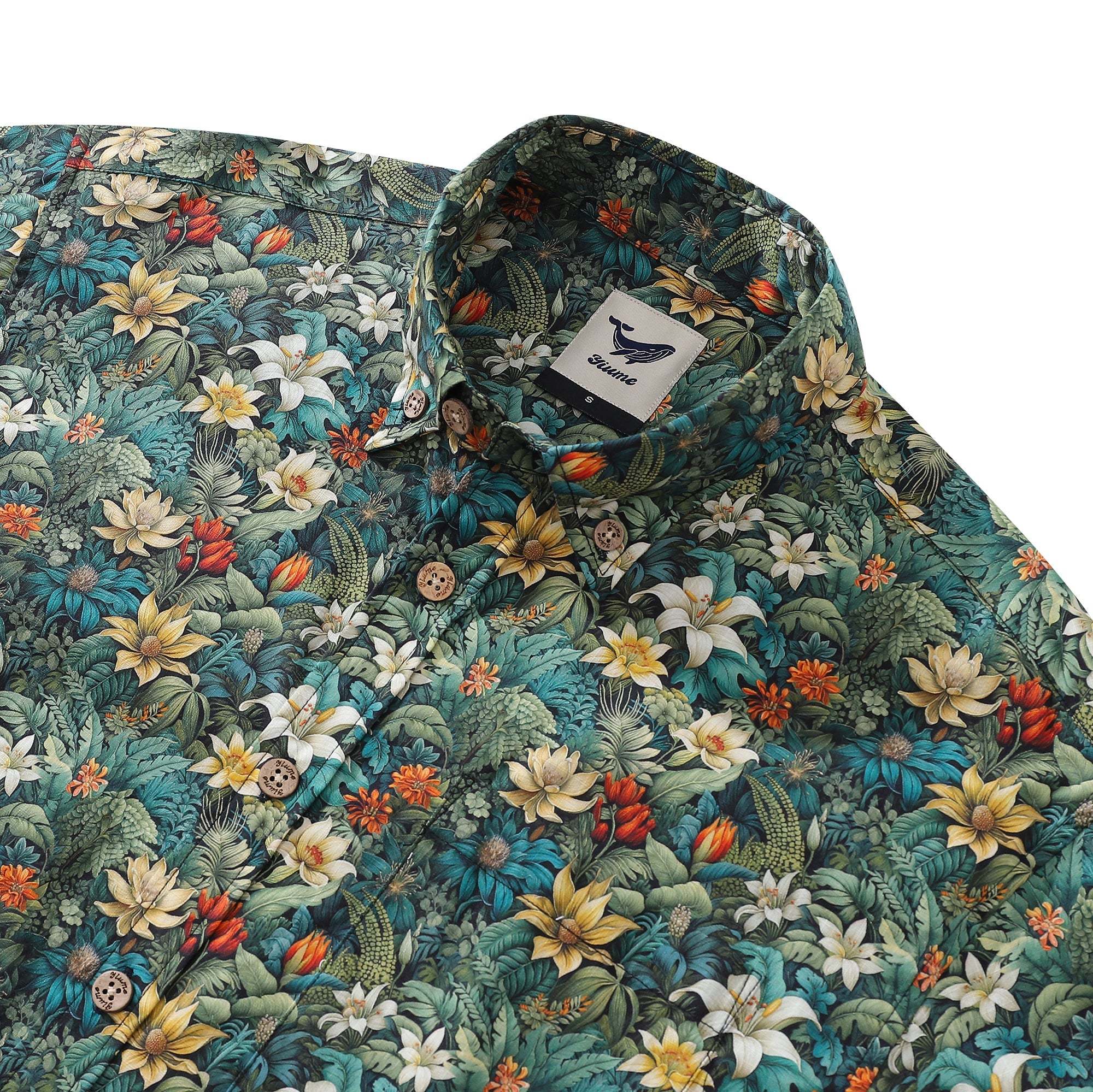 Men's Tropical Hawaiian Shirt Green Cotton Button-down Short Sleeve Aloha Shirt Jungle Adventure By Amy