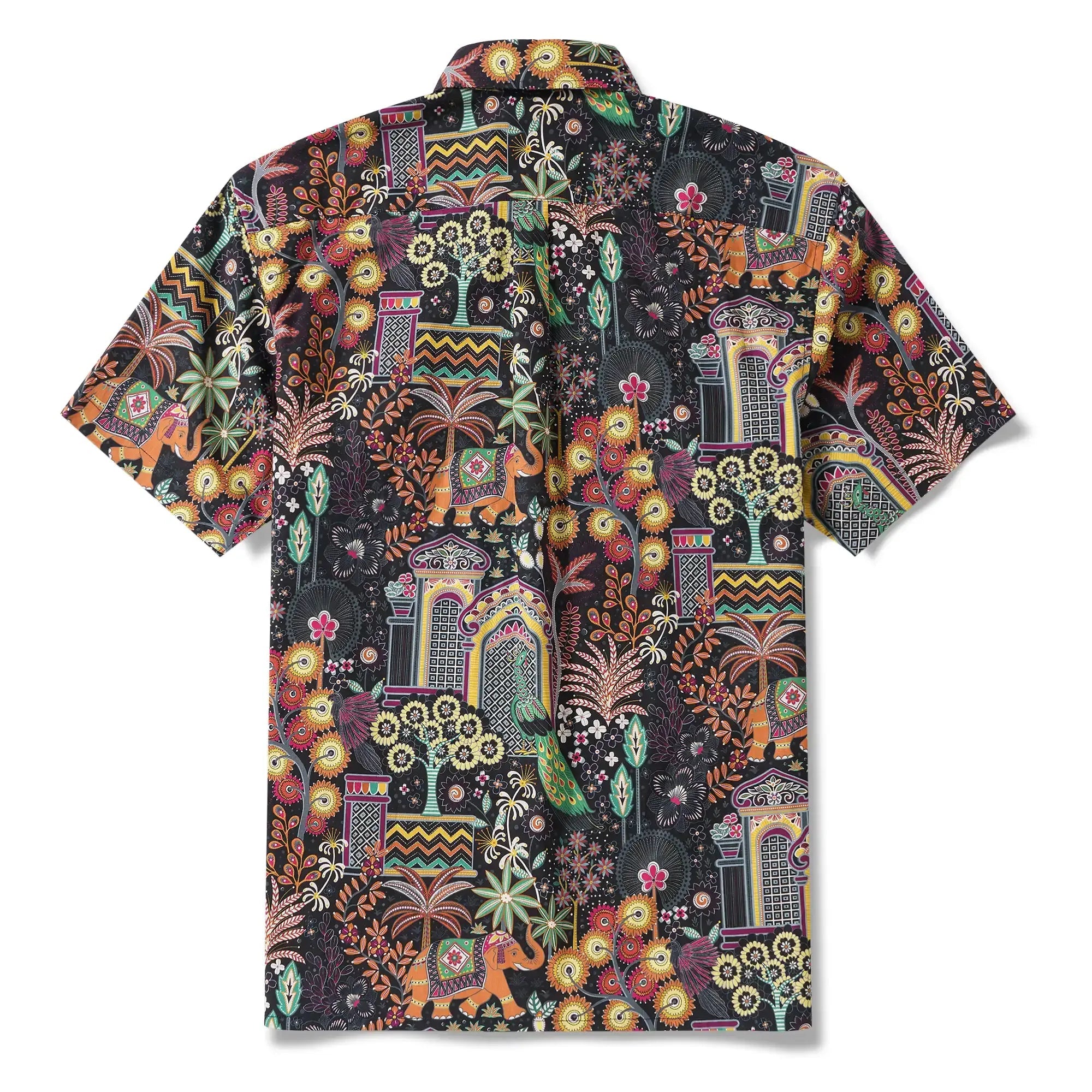 Chemise hawaïenne pour homme à manches courtes avec boutons 100 % coton verte Aloha Jaipur Gem par Huan huan