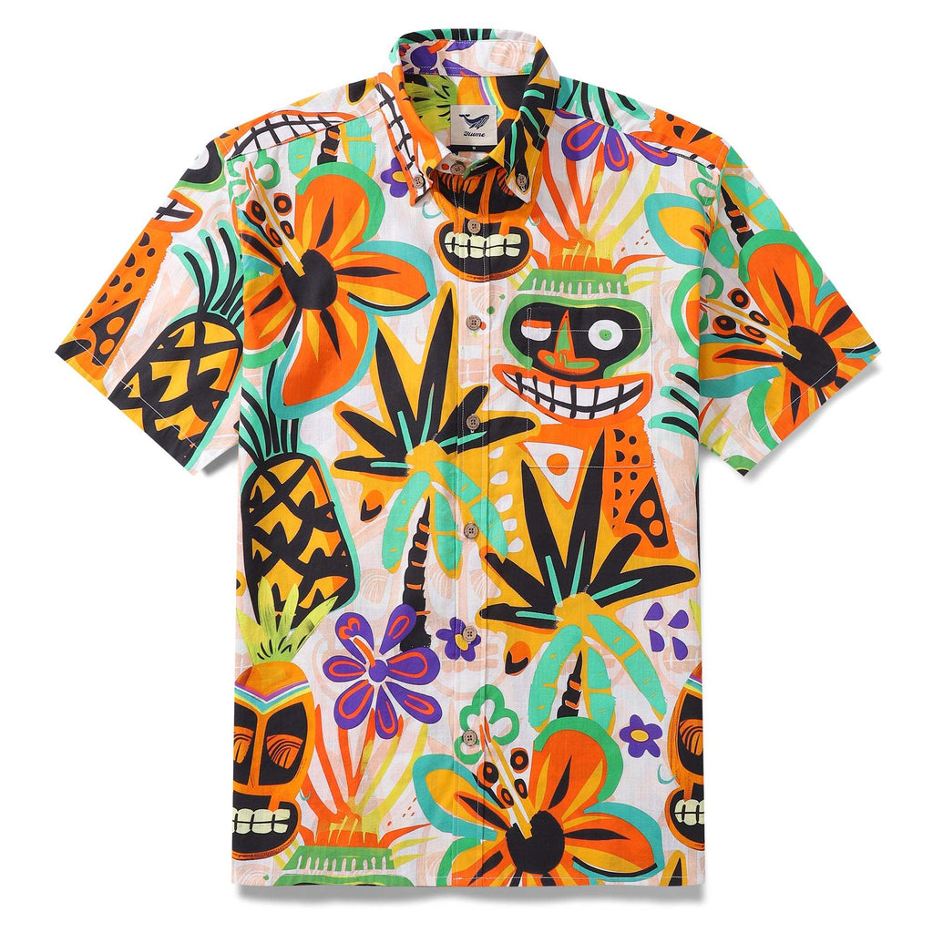 Hawaiian Shirt For Men Tropical Tiki Button-down Shirt Short Sleeve 100% Cotton Shirt Tropical Tiki Charm By Mo