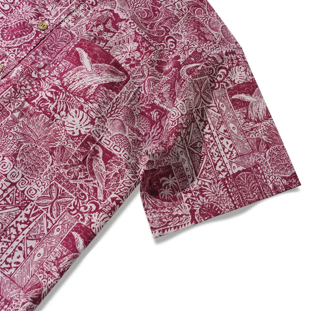 Men's Hawaiian Shirt Short Sleeve Button-down 100% Cotton Red Aloha Tiki  Isle Archive - Burgundy Red By Cigar