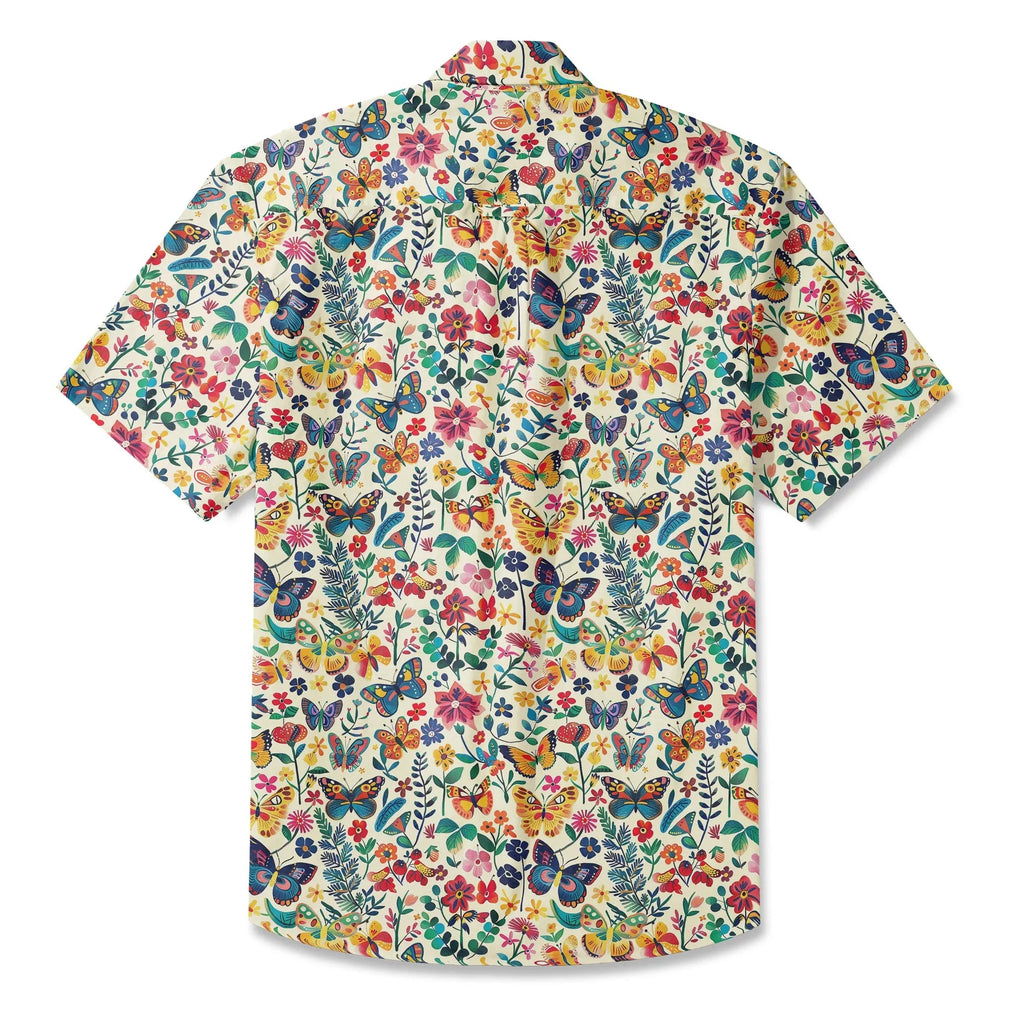 Chemise hawaïenne pour hommes LeosWare® à manches courtes avec boutons 100 % coton beige Aloha Butterflies Whispers In Full Bloom par Ann