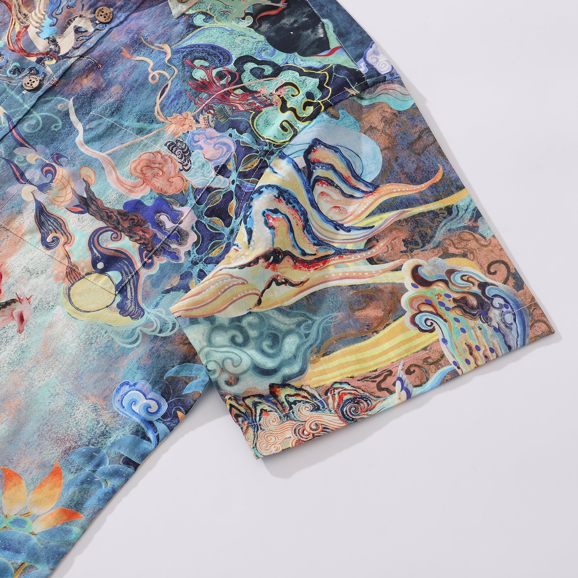 Cotton Hawaiian Shirt For Men Dreamland Art Button-down Short Sleeve Shirt By Mo