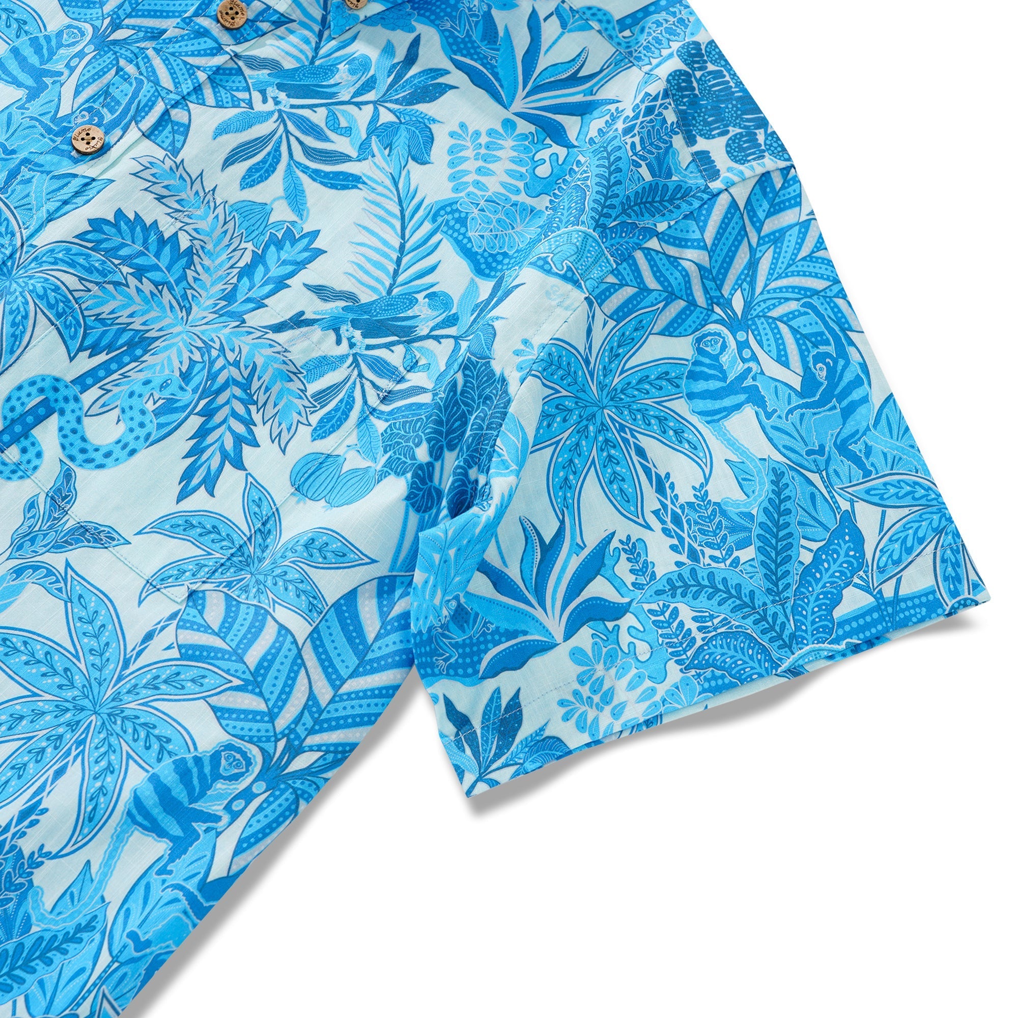 Men's Blue Hawaiian Shirt Tropical Shirt Short Sleeve Button-down 100% Cotton Blue Aloha Jungle Paradise By Huan huan
