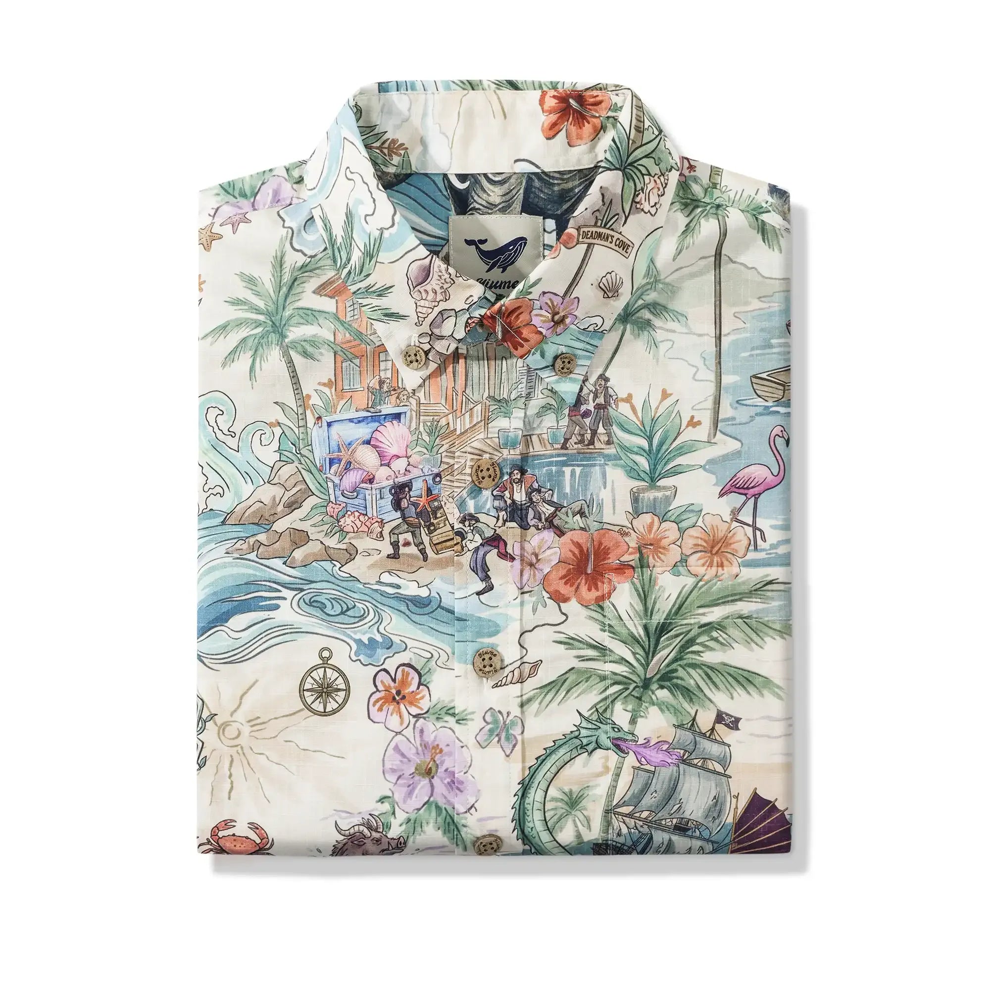 Men's Hawaiian Shirt Short Sleeve Button-down 100% Cotton Green Aloha Hidden Paradise By Huan huan