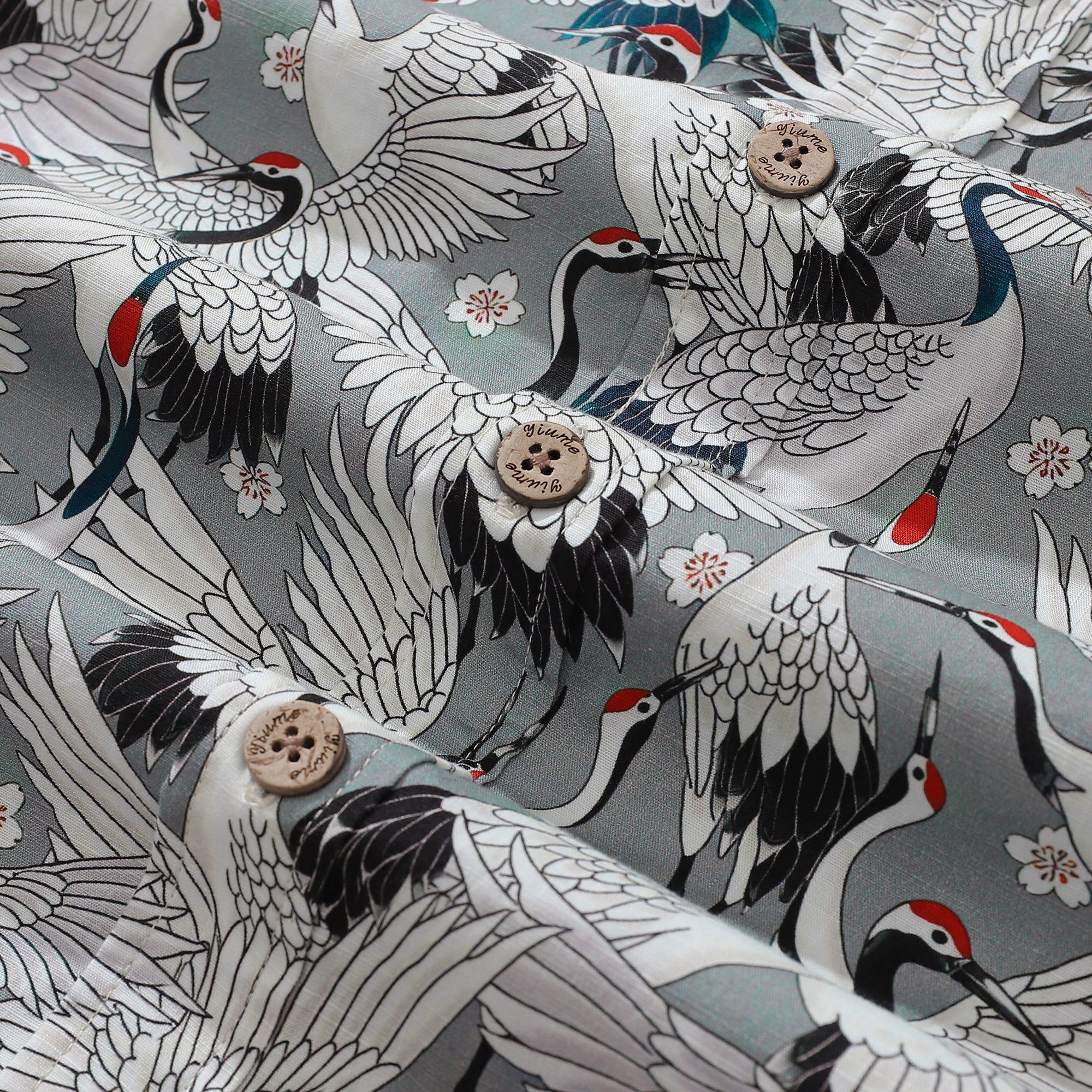 Men's Hawaiian Shirt Short Sleeve Button-down 100% Cotton Gray Aloha The Feast Of Cranes By Seven