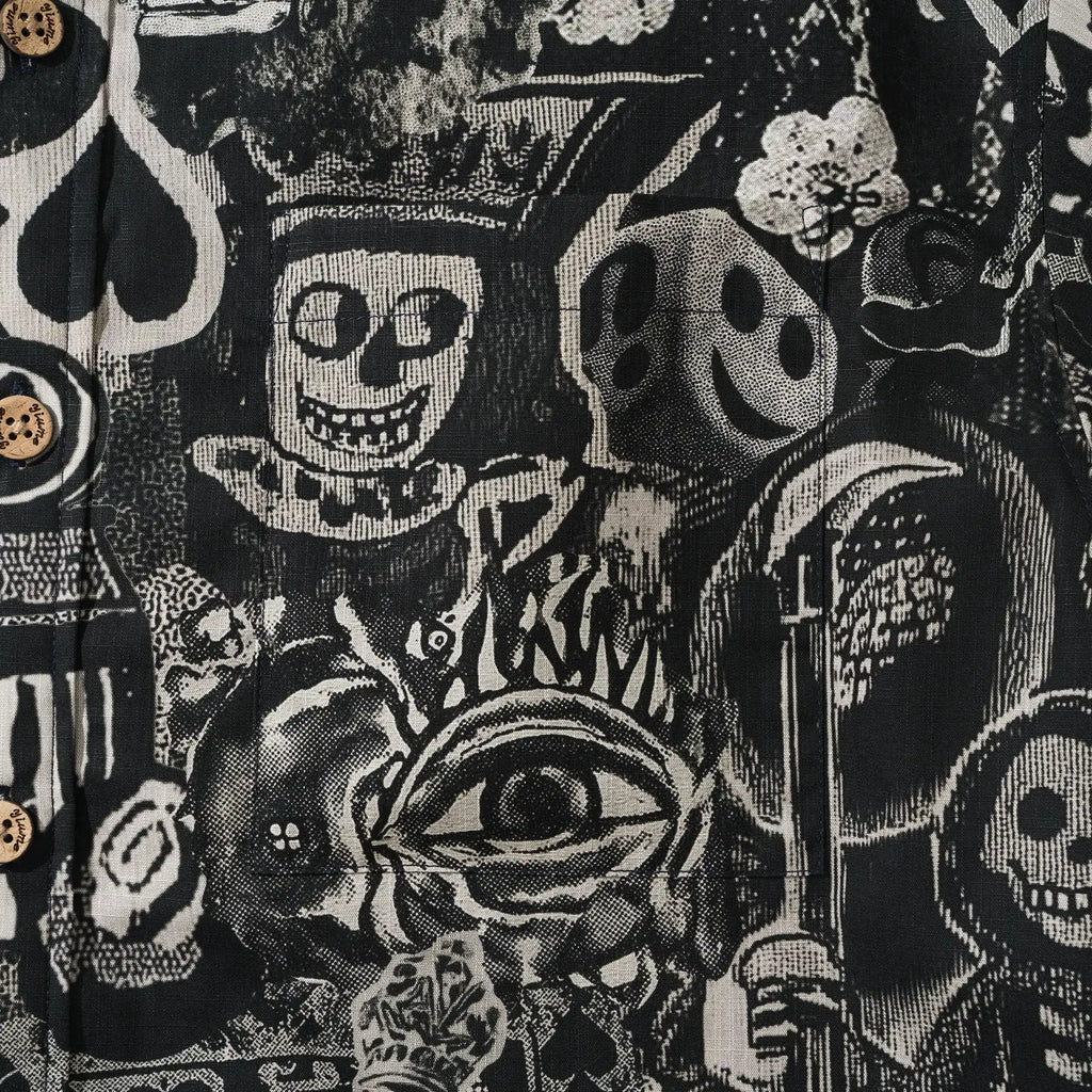 Men's Hawaiian Shirt Short Sleeve Button-down 100% Cotton Black Aloha Dark Poker Graffiti By Mo