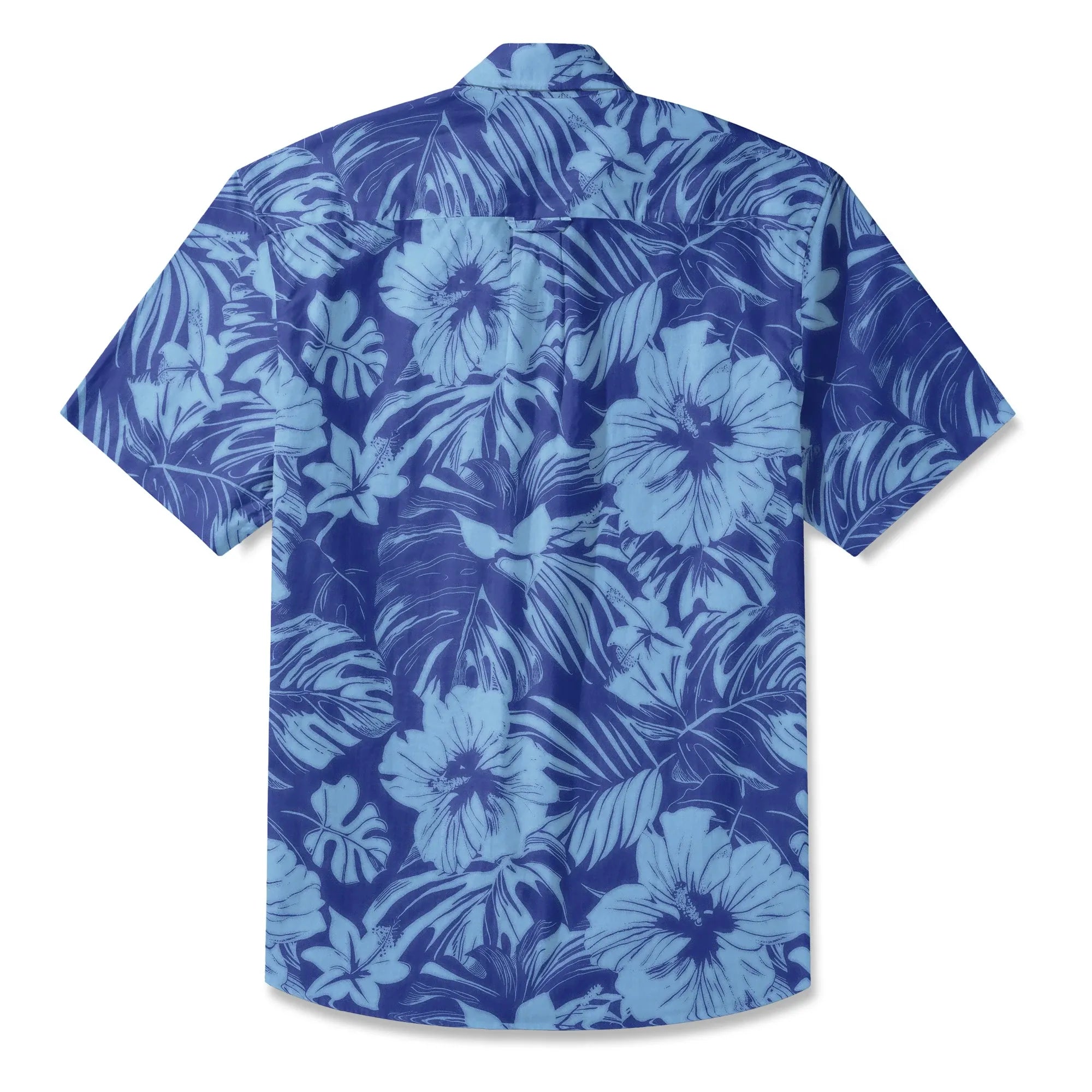 LeosWare® Hibiscus Flower Men's Hawaiian Shirt Short Sleeve Button-up 100% Cotton Blue Aloha Blue Serenity By Ann