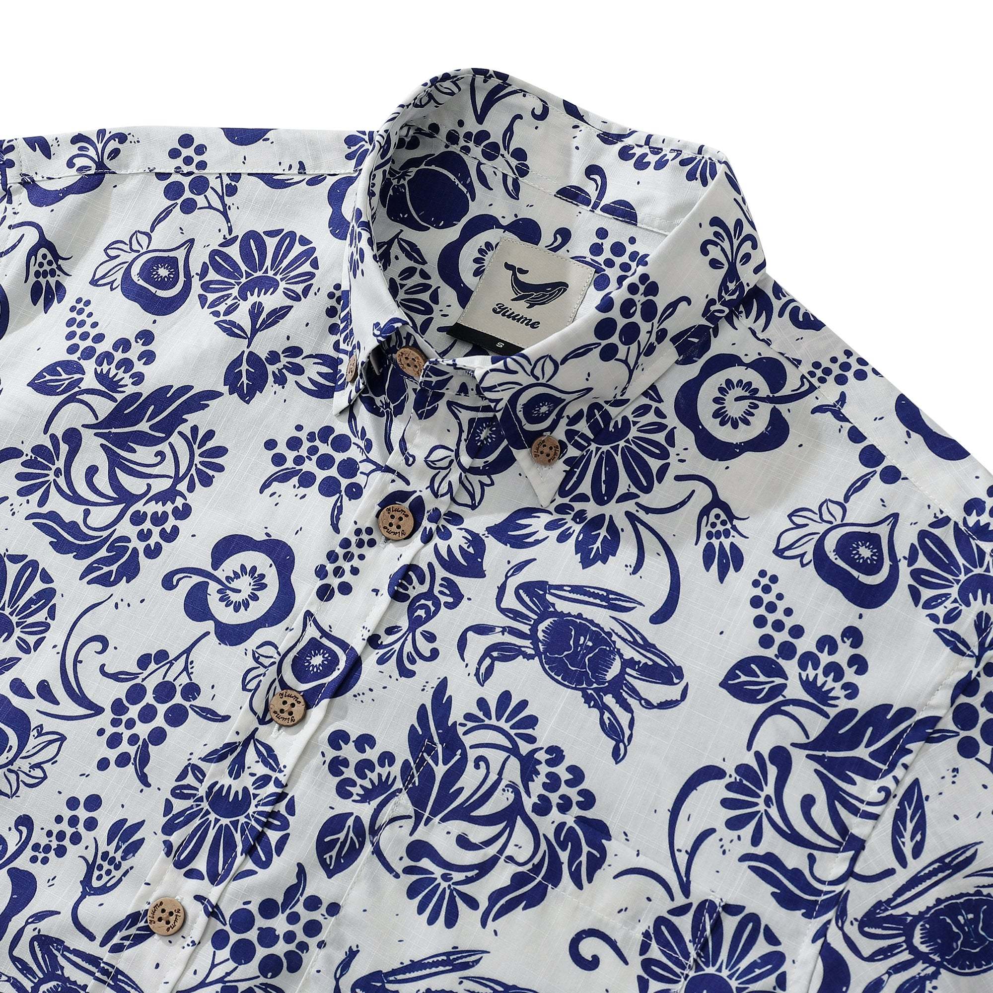 Yiume Men's Retro Hawaiian Shirt Blue Batik Style Shirt 100% Cotton Short Sleeve Button-Down Wrinkle Free Shirt By Evan